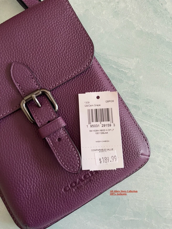 NUEVO BOLSO CRUZADO HUDSON PEQUEÑO DE CUERO AUTÉNTICO COACH PARA HOMBRE #1309 Uva Oscura Foto 3 de 4