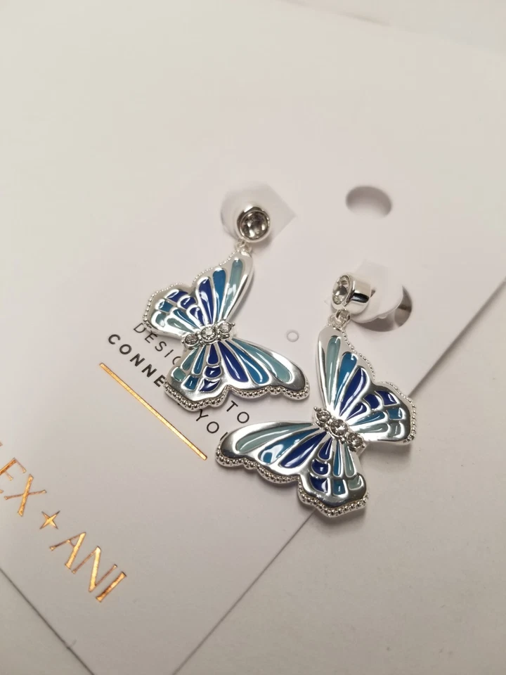 Pendientes colgantes Alex And Ani azul mariposa cristal tono plata Foto 2 de 4