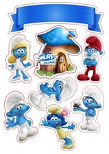 Smursf Edible Smurf Party Cake Topper Cake Birthday Sugar Mass + TEXT