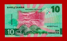 ZAMBIA 10 KWACHA UNC NOTE - Hybrid Substrat, Prefix AE, Sign D.H Kalyalya, P-62a