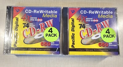 Lot of 2 Pacific Digital ReWritable 2x 4pk Total 8 NEW sealed 74 min 650MB CD-RW