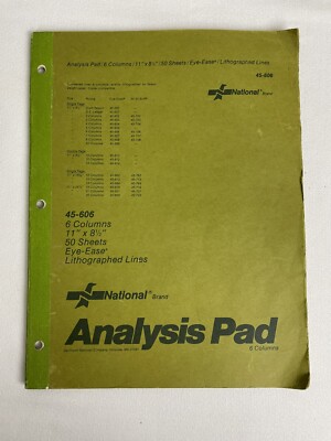 National Brand Eye-Ease Analysis Pad 6 Columns Item 35-604 - 29 Sheets