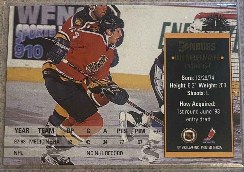 1993-94 Donruss “Special Print 1 of 20,000” Rob Niedermayer RC #1 - Image 2 of 3