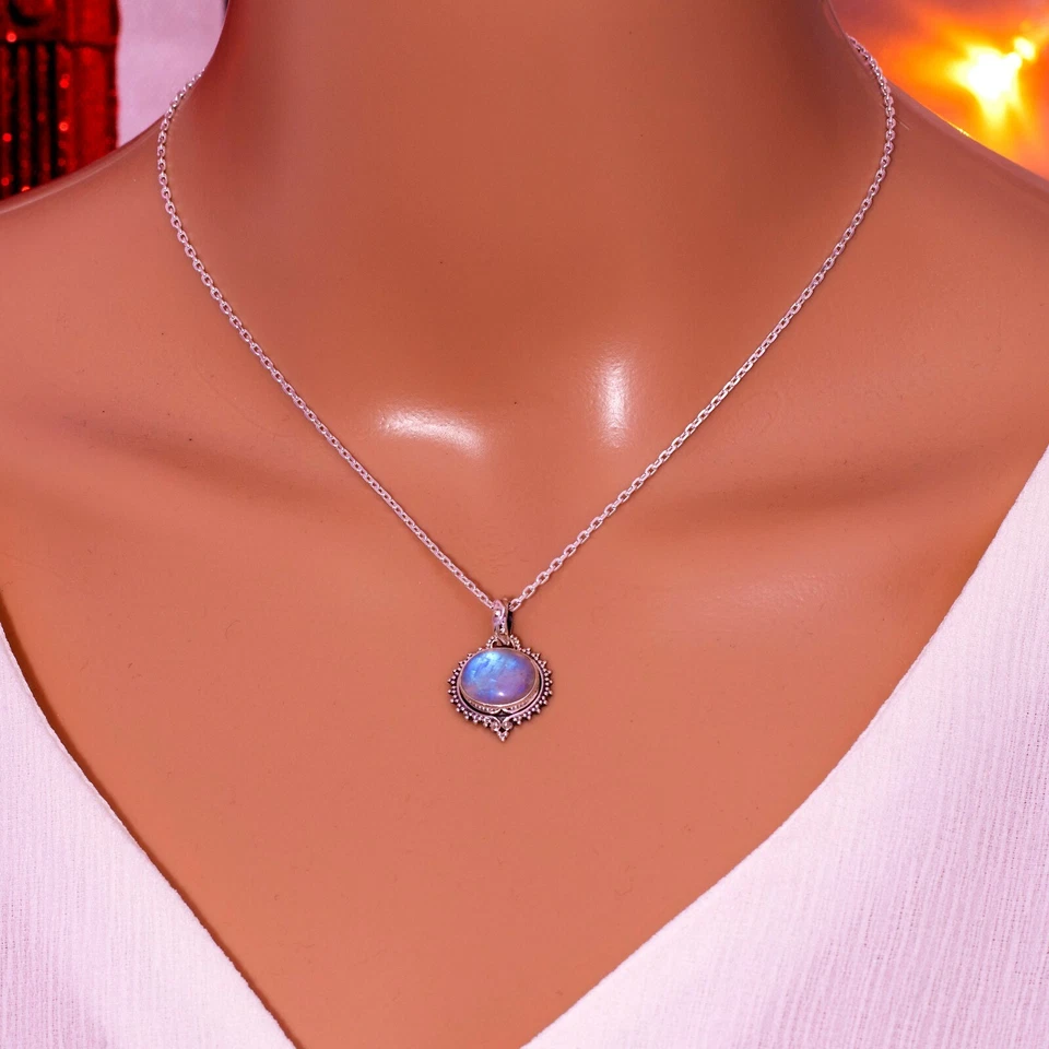 Beautiful 925 Sterling Silver Moonstone Gemstone Necklace Pendant Gift Boxed — 第 2/4 张图片