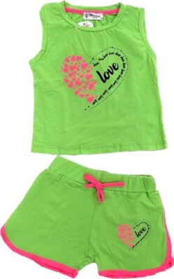 SALE -50% Girl Mädchen Sommer Set Top Short Gr.128 Neon Outfit Love Heart