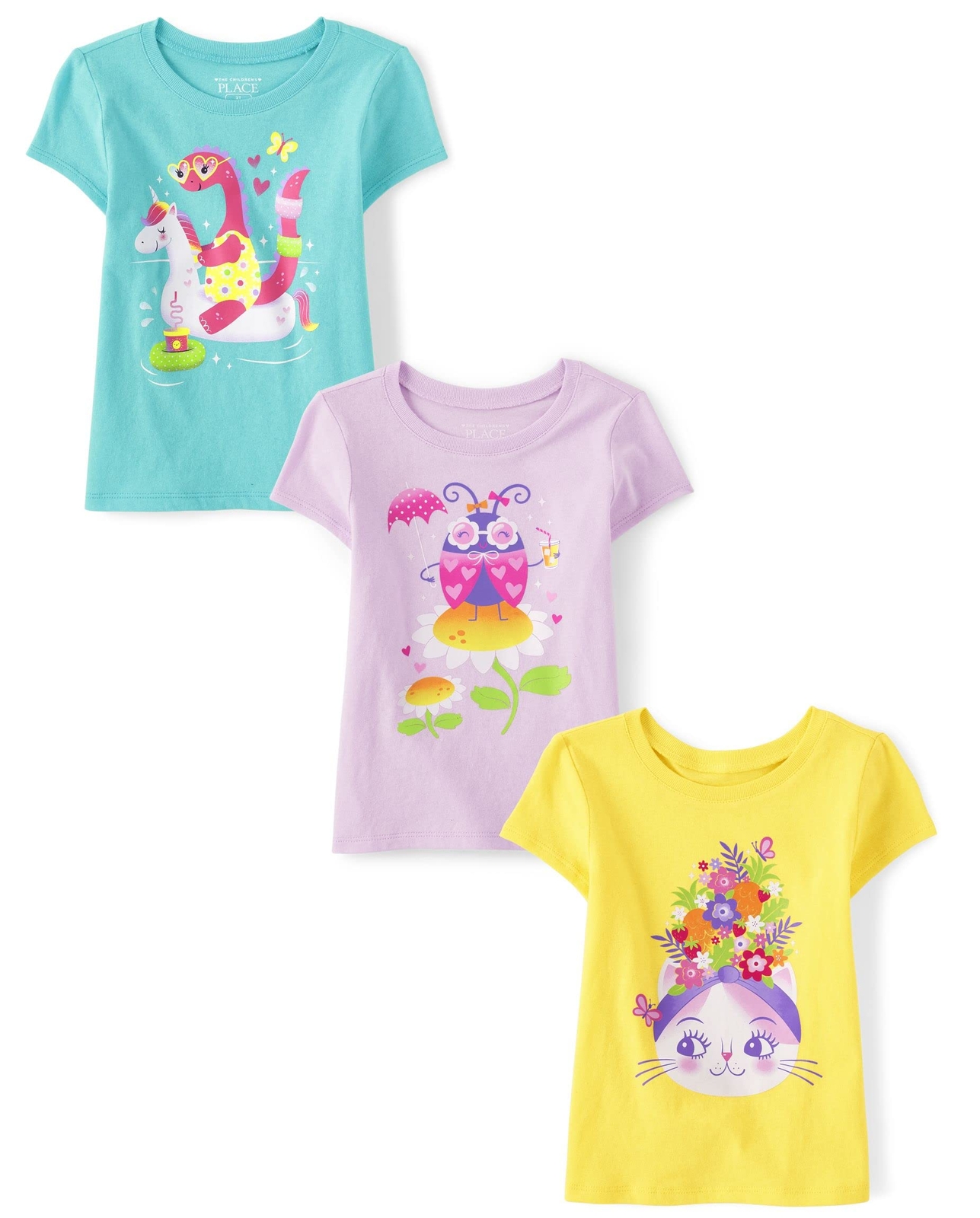The Children's Place Baby Girls' and Toddler Short Sleeve T-Shirts, Animals, 3T