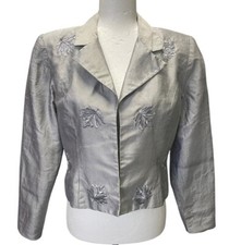 Oberon By Shani G Silver Silk Open Jacket Embroidered Mother Of Bride Size 6