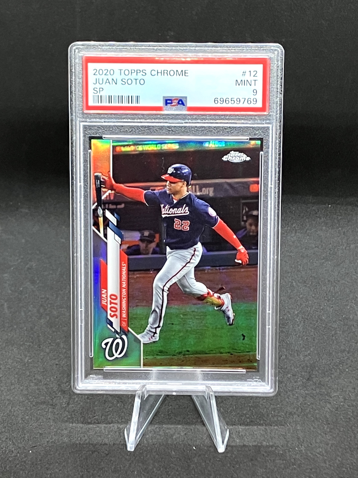 2020 Topps Chrome - Photo Variation SP - Bat Drop #12 Juan Soto Mint PSA 9