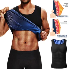 Men Gynecomastia Compression Tank Top Sweat Vest Fitness Body Shaper Shirt Belt