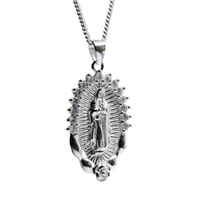 Madonna Virgin Mary Pendant Necklace Gemstones 925 Silver Jewellery And Boxed