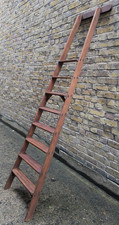 VINTAGE  WOOD 8 TREAD SHOP/LIBRARY LADDER - SHELLAC SEALED & WAXED COLL/DEL.