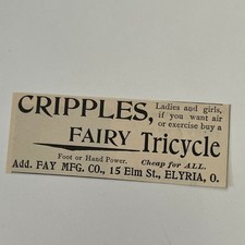 Triciclo de hadas Fay Mfg Co barato para todos Elyria OH 1895 anuncio cosmopolita SAH6-S46