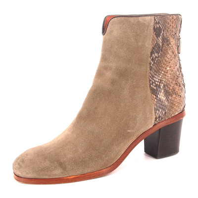 Santoni Ankle Boots 37 US 7 Womens Brown Suede Python Block Heel Rose Collection