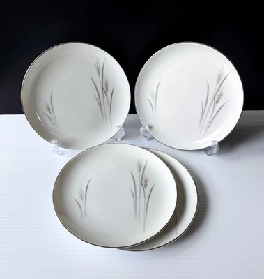 Set of 4 Vtg Fine China of Japan Platinum Wheat 7.5  Salad Plates Max Schonfeld
