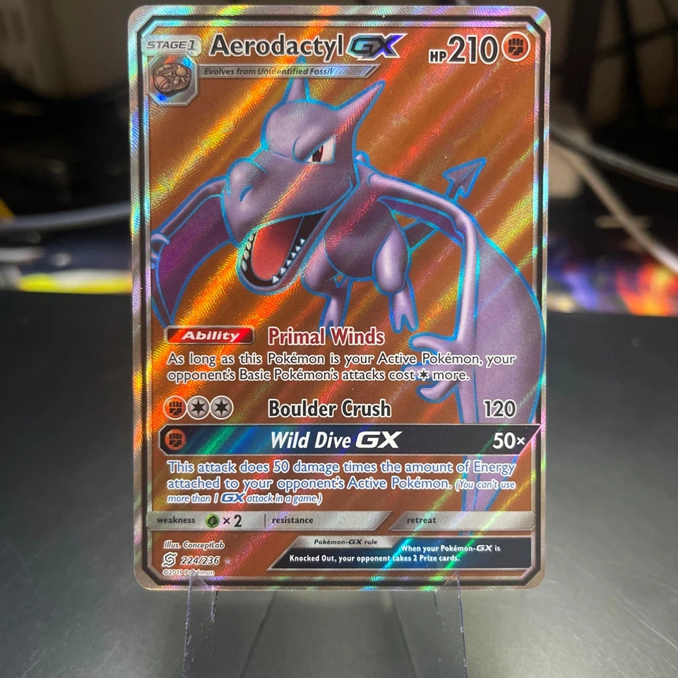 Pokemon TCG SM Unified Minds Aerodactyl GX # 224 / 236 Ultra Rare Near Mint - Image 2 of 4