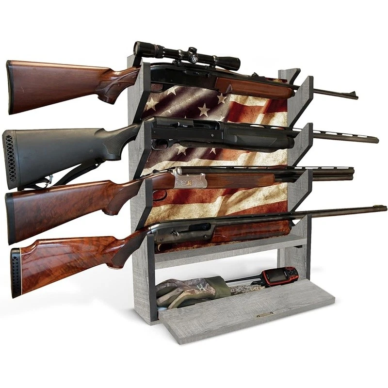 4-Gun Wall Rack American Flag Holder Gun Accessory Storage Padded Grooves New - Image 2 of 4