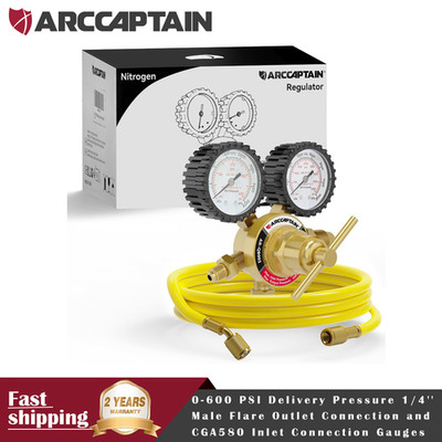 ARCCAPTAIN CGA580 Nitrogen Regulator 0-600 PSI 1/4'' Outlet w/ 6.6ft Hose