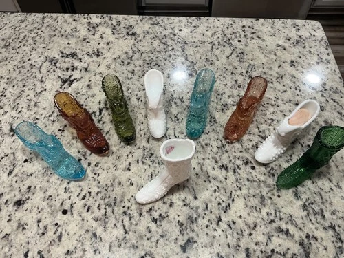 Vintage Fenton Glass Slipper Hobnail CatsHead ART GLASS Lot of 9