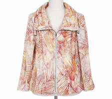 Chico's Tropical Palm Leaf Jacket Women's 1 M 8 10 Orange White Full Zip Stretch