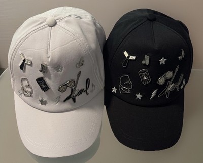 NWT Karl Lagerfeld Paris Women/Men Black Or White Pins Baseball Cap,$58.00