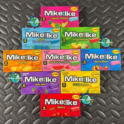 LOT OF 9X BOXES OF MIKE AND IKE JELLY CANDY .78oz PER BOX! 9-DIFFERENT FLAVORS!