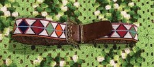 Vintage Beaded Art Leather Belt Brown Aztec Southwestern Native American Boho