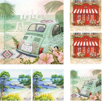 20 Servietten ''Urlaub/Reise'' Paris Cafe/Mediterranean Sea/ Ibiza Life 33x33
