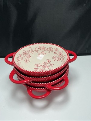 Temptations  By Tara red floral soup  salad bowls Temp-tations set of 4 ( 16oz )