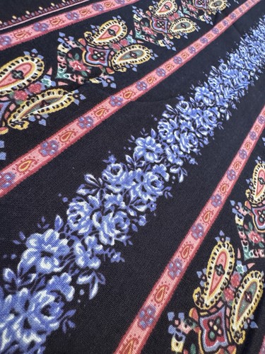 Vintage Baumwolle Quilt Stoff Streifen Floral auf Schwarz Victorian Springs Ind. 1 YD - Bild 10 von 11