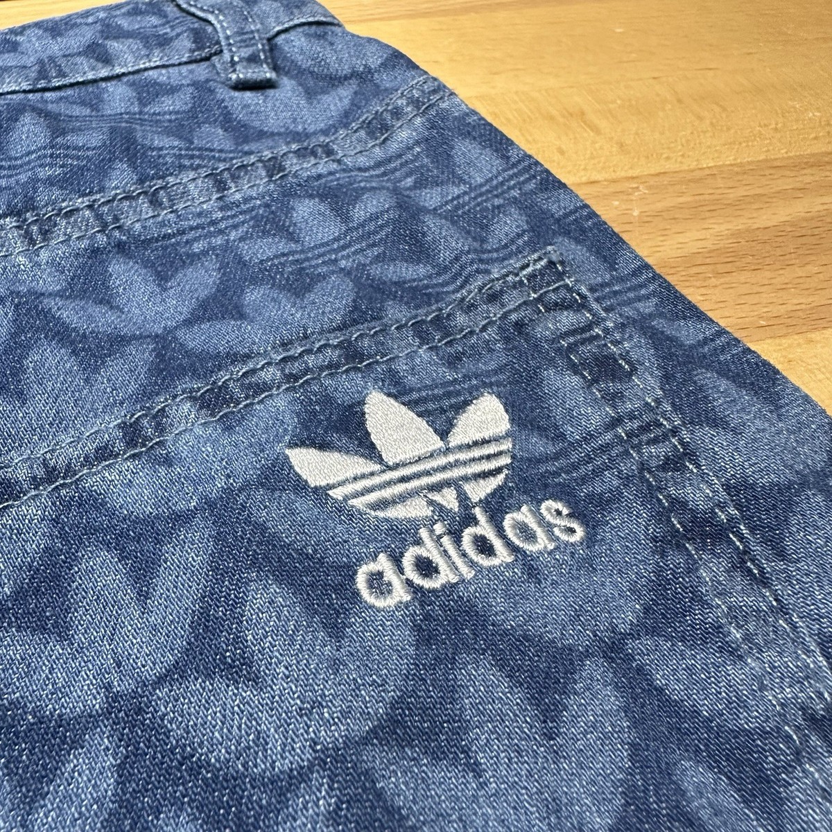 Adidas Light Denim Monogram Logo Baggy Pants Blue Jeans Men's
