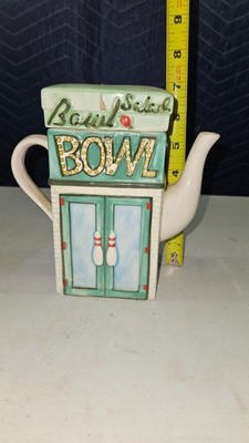 Twinings Tea MSRF Salad Bowl Bowling Pin Collectible Buildings Teapot 1990's