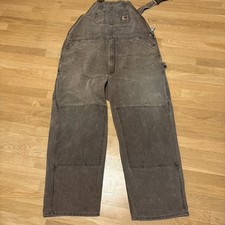 Carhartt R06 CHT Double Knee Bib Overalls Brown 46x30 Distressed Chore Farm USA