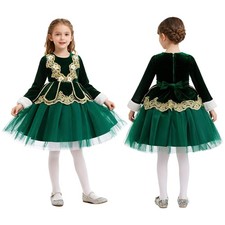 Kids Girls Gown Christmas Dress Flower Embroidery Dancewear Ceremony Costumes