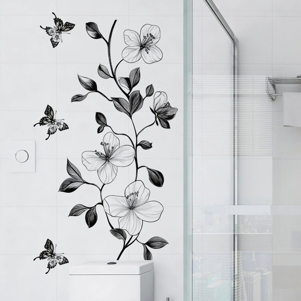 Bad Deko Blumen Schmetterling Wandtattoo Fliesen Aufkleber Wandsticker Wc-image