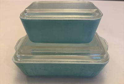 Pyrex Turquoise Refrigerator Dish Pair 502 503 With Lids