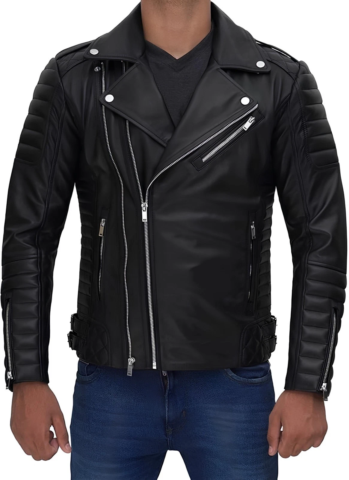 Men's Leather Jacket Black Bomber Biker Real Genuine Motorcycle Men Vintage Coat