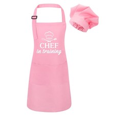 Kids Apron and Chef Hat Set, Funny Apron with 2 Pockets  Adjustable Kids Apr...