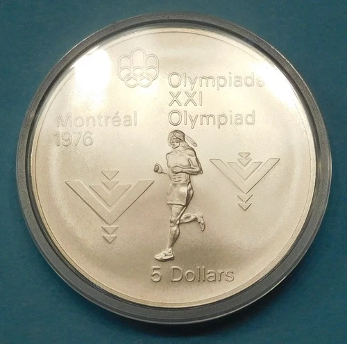 1975 Canada 5 Dollars Montreal Olympic 92.5% Silver Marathon - Unc - Canadian
