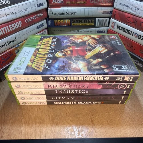Xbox 360 Lot of 5 Games black ops 2 hitman injustice reckoning duke nukem, READ