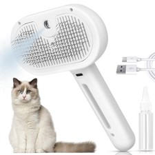 Cat Steam Brush 3 in 1 Pet Hair Grooming with and M-1, White-B