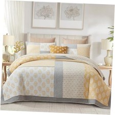 Quilts Queen Size, 100 Cotton Queen Queen 90"x98" Yellow/Gray/White
