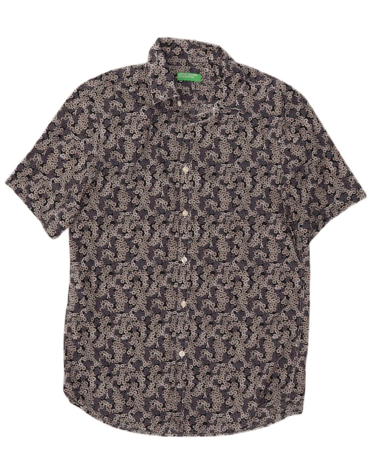 BENETTON Mens Short Sleeve Shirt Medium Multicoloured Floral Cotton DP06