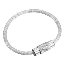 6pcs Silver Wire Keychain 2x90mm Key Ring Loop Cable Coated Stainless Steel