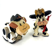 Vintage Wood Folk Art Cow Lot Figure Hand Made Painted Rustic Cottagecore Farm