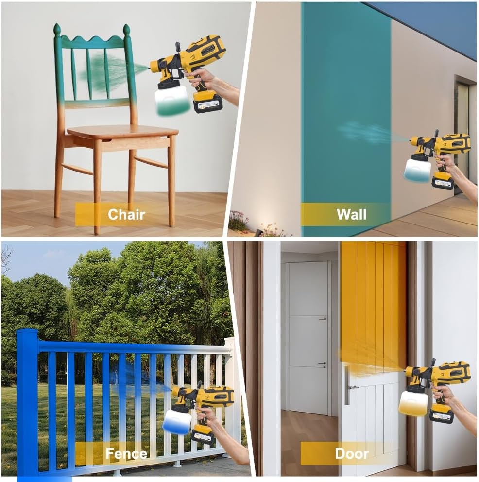 1400ml Cordless Paint Sprayer 6 Nozzles 3 Patterns for Wall Furniture DIY