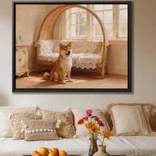 Oil Painting Shiba Inu Canvas Print Dog Artwork Living Room Decor Framed Art