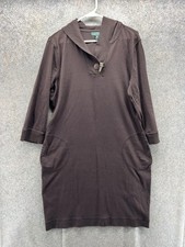 Lauren Ralph Lauren Dress Womens XL Brown Collared 3/4 Sleeve Shift Pockets