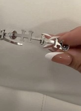 Silver Tone Bar Link Chain Bracelet Cross Shape Religious Theme Link Style