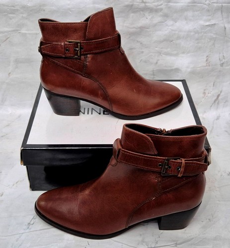 NINE WEST Naomi Ladies Brown Leather Zip Up Wedged Heel Boots EU 41 UK 8 - Picture 9 of 9