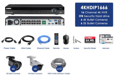 LOREX 4K Ultra HD IP NVR system with 6 4K 8MP IP Cameras + 6 IP 2K 4MP